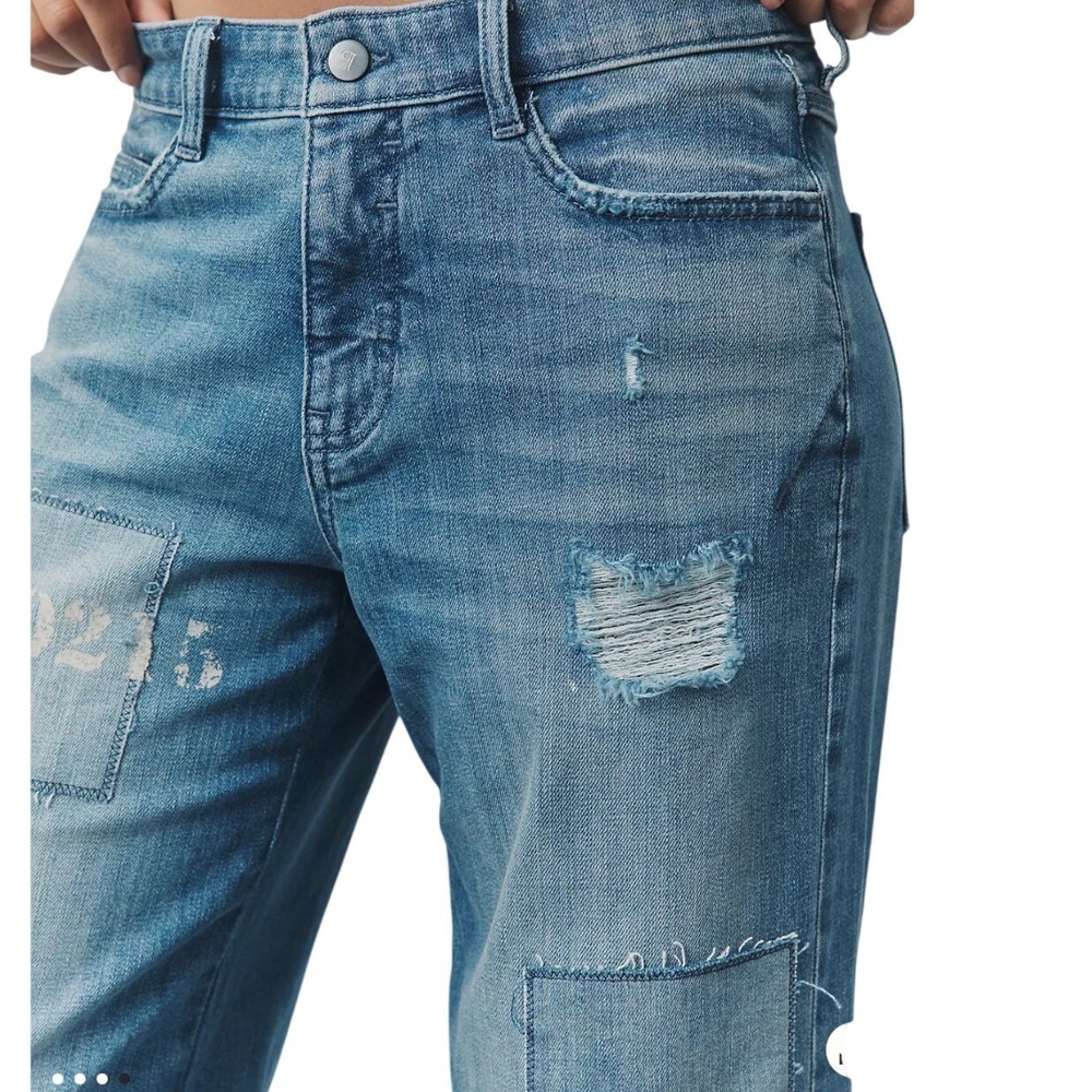 Pilcro Anthropologie Low Rise Wide Leg Distressed Jeans Med Blue Size 30 - Picture 4 of 11